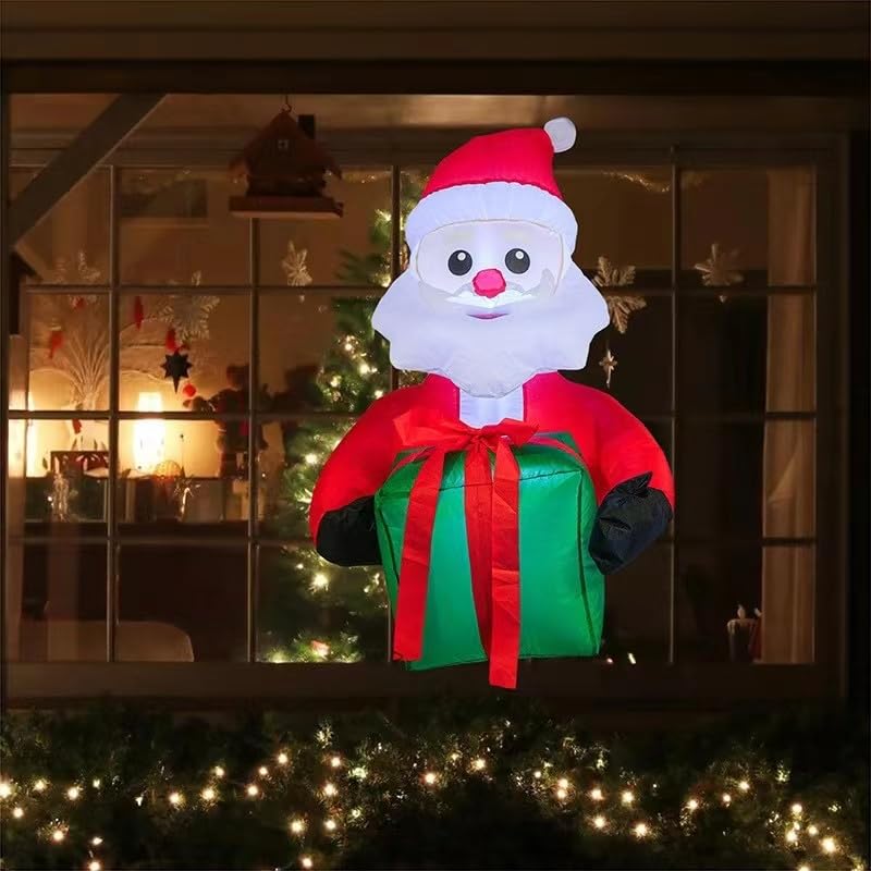 3.3FT Christmas Inflatable Climbing Santa Claus with Green Gift Bag Light-Up Door Decor Outdoor/Indoor Holiday Decoration for Christmas Party (Santa Clause with Gifts Broke Out from Window)