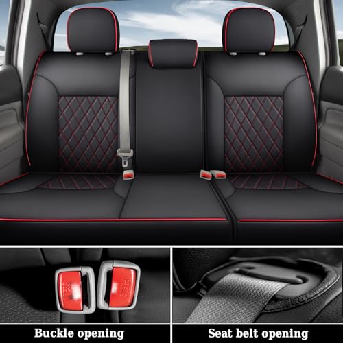 Image of Coverado Tacoma Seat Covers Full Set, Leather Seat Covers for Car, Car Seat Protector Cushion Tacoma Accessories Compatible with 2005-2023 Toyota Tacoma Double /Crew Cab(Red)