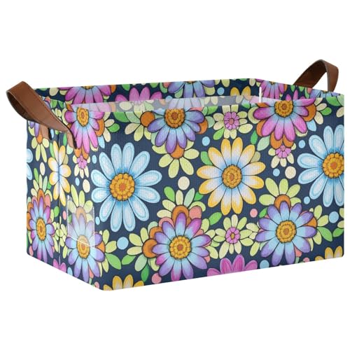 miaozhen Cajas de almacenamiento grandes de tela con diseño de margaritas bohemias y coloridas con asas, estantes, armarios, cajones para estantes, cocina, baño, armario, 1 paquete