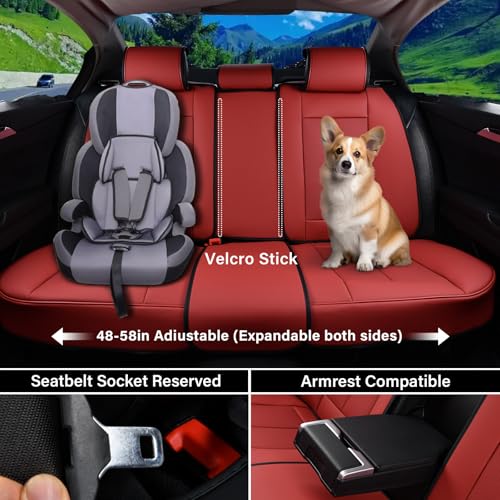 Image of Coverado Car Seat Covers Full Set, Car Seat Protector Waterproof, Nappa Leather Car Seat Cushion, Red Seat Covers for Cars, Front Seats and Back Universal Fit for Most Cars