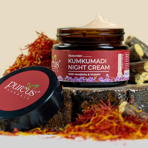 Image of PUREUS Khadi Herbals Siyasundari Kumkumadi Night Cream For Glowing Skin, Rejuvenating, Radiance, Reduce Pigmentation, Dark Circle, Spots & Blackheads|Anti Aging Fairness Face Cream(50 Gm)