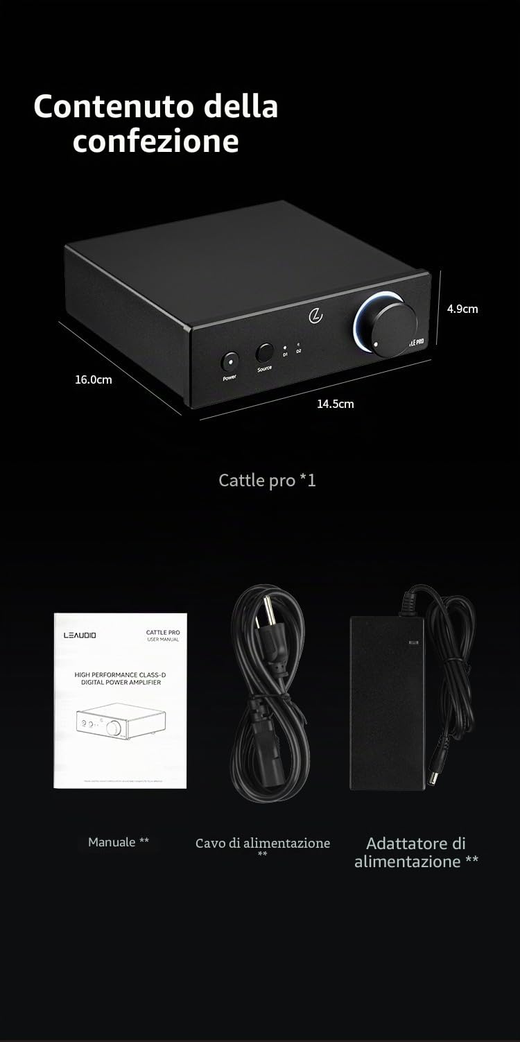 LEAUDIO Cattle PRO Amplificatore di Potenza Classe D Ad Alte Prestazioni Due Ingressi RCA Subwoofer 2.1 TPA3255