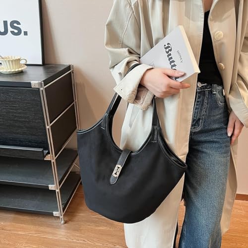 Image of Brown Suede Tote Bag for Women Trendy Hobo Bag Bucket Tote Bag Work Hobo Handbags