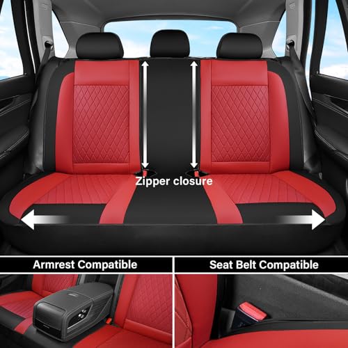 Image of Coverado Universal Leather Seat Covers Full Set for 5 Seats - Waterproof, Durable All-Weather Protector for SUV, Pickup Truck, Sedan （Red）