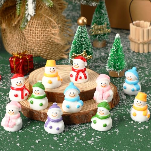 Image of JUNEBRUSHS 50 Pcs Mini Resin Snowman, Christmas Snowman Figurines Winter Miniature Snowmen Ornaments for Christmas DIY Craft Fairy Garden Dollhouse Decor