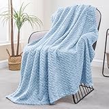 Exclusivo Mezcla Fleece Throw Blanket for Couch and Bed, 50x70 Inches Soft Cozy Jacquard Flannel Blankets, Lightweight Fuzzy Plush Warm Throws for Women, Light Blue