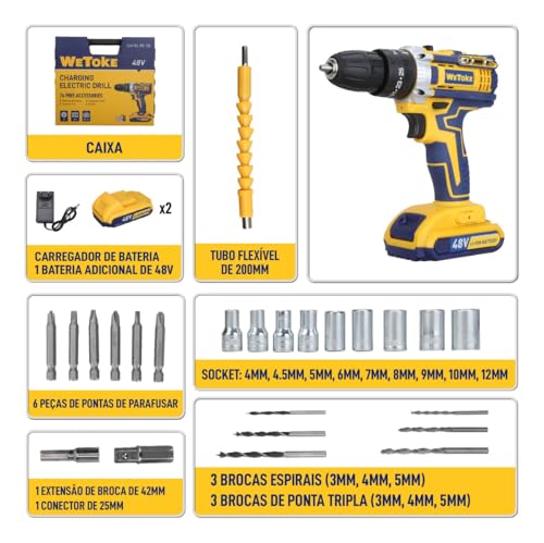 Furadeira/parafusadeira Impacto 48v Sem Fio 2 Bateria Maleta