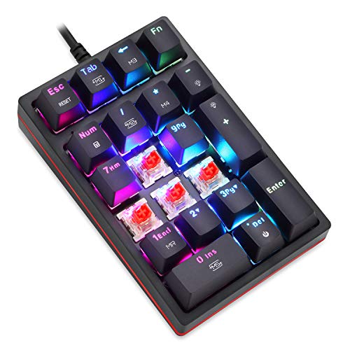 MQUPIN RGB Number Pad,Mechanical USB Wired RGB Numeric Keypad with Blue LED Backlit 21-Key Numpad for Laptop Desktop Computer PC (Red Switch) - Thumbnail 4