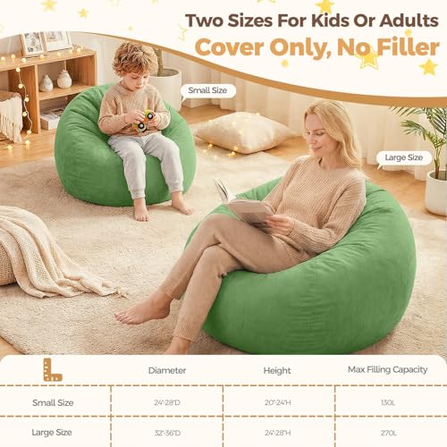 Image of Stuffed Animal Storage Bean Bag Chair Cover for Adults (No Filler), Soft Comfy Velvet Beanbag Chair Cover Machine Washable, Adults Bean Bag Chair with Handle for Living Room Bedroom,Lime Green
