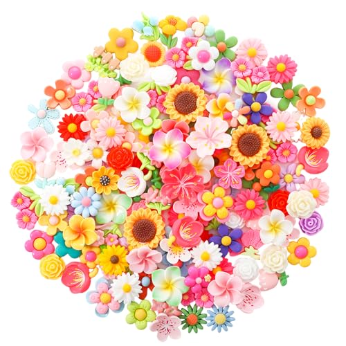 150 Pcs Mini Resin Flower Charms for Crafts Random Flatback Slime Charms Embellishment for DIY Scrapbooking Jewelry Making Hair Clip Phone Case Decor