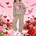 Girls 2 Piece Hooded Sweatsuit Set Kids Heart Print Graphic Hoodie and Sweatpants with Pockets Workout Active Outfits Khaki