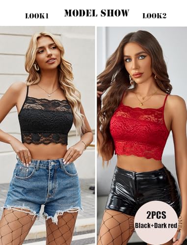 Image of Avidlove 2Pcs Lace Camisoles for Women High Neck Bralettes Racerback Adjustable Crop Top Lingerie