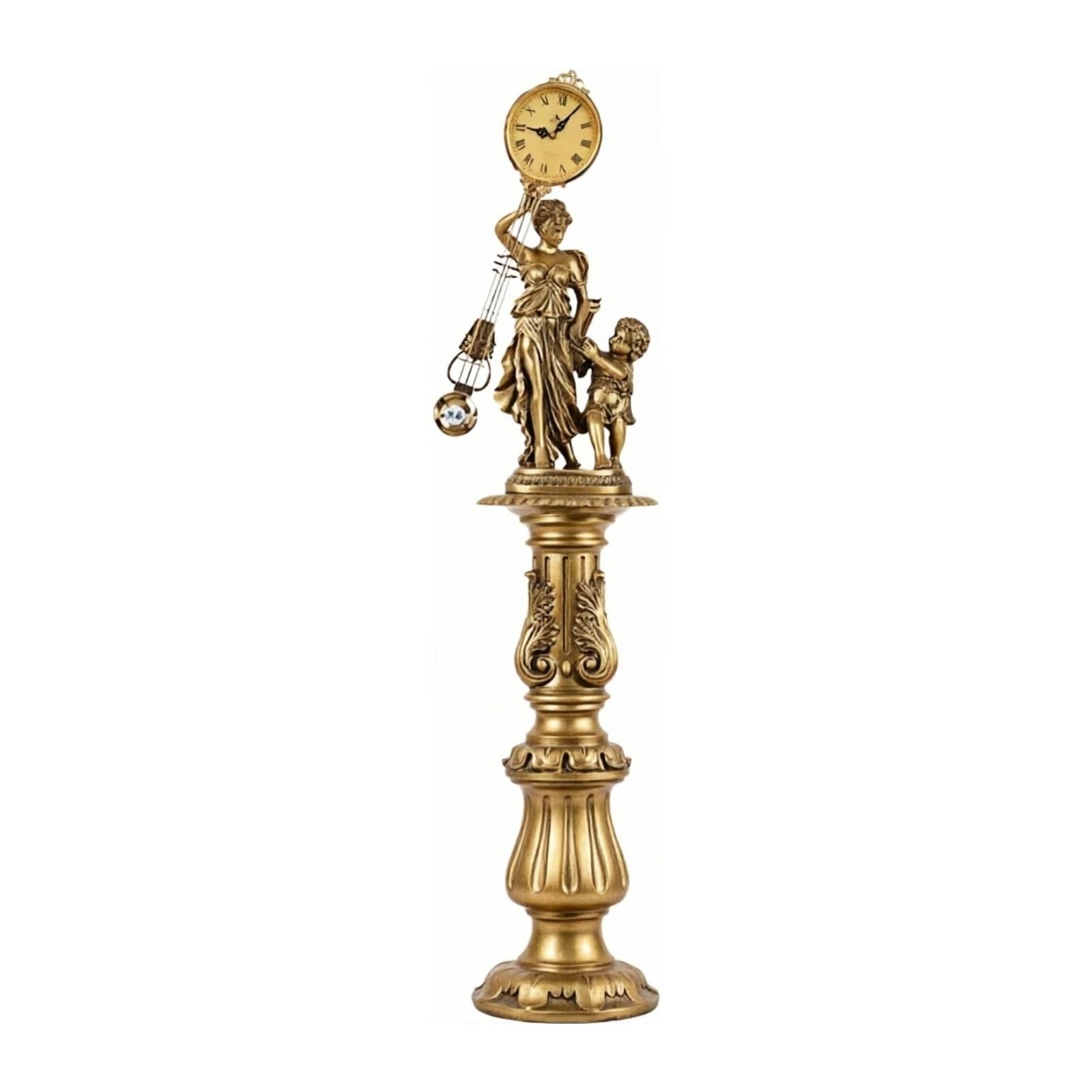 WANGHAI-666 Grandfather Clocks Floor Clock Quartz Silent European Style Ornate Sculpture for Living Room
