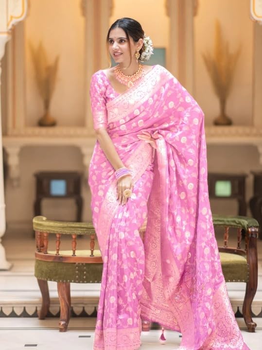 Image of Flosive Women's Soft Kangivaram Silk Saree With Copper Zari Weaving With Boluse