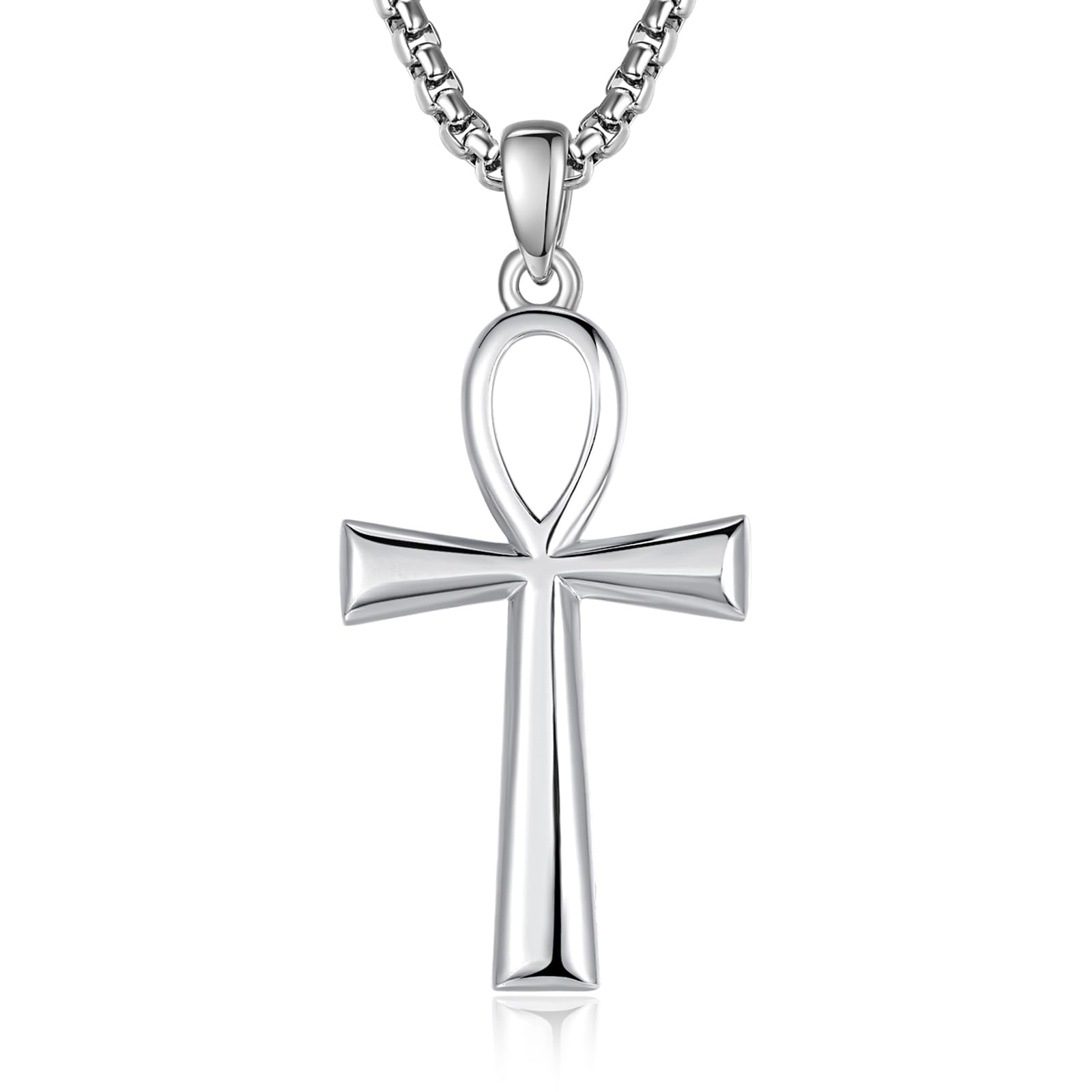 ADMETUS 925 Sterling Silver Coptic Ankh Cross Necklace, Protection Egyptian Jewelry Religious Gifts for Men with 2.5mm 22"+2" Chain