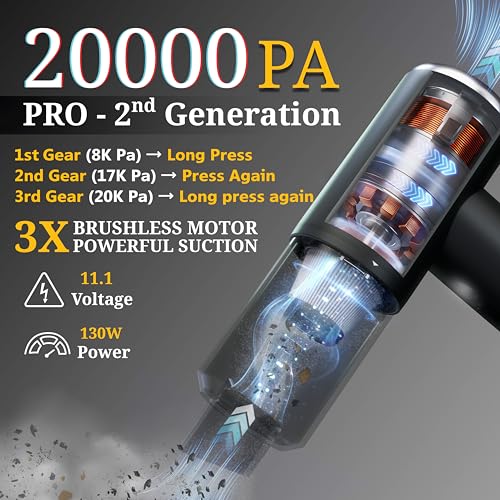 Image of Car Vacuum Cordless Handheld Vacuum Cleaner Mini Portable Car Vacuum Brushless Motor Rechargeable Type C Blower Inflator Deflator Car Cleaning Kit (DX-1 Pro)