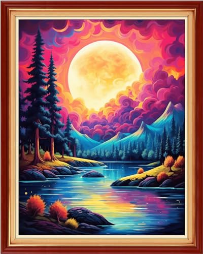 Image of Dooxvey Cross Stitch Kits for Adults Stamped Full Range of Embroidery Starter Kits for Beginners 11CT Printed Cross Stitch Patterns Needlepoint Kits Stamped Crossstitch-Moon Scenery 16x20 inch