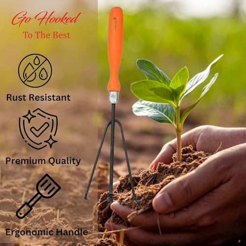 Image of Go Hooked Metal Garden Cultivator Tool, 5x24.13x10.7 CM - Durable Hand Tiller for Soil Aeration, Weeding, and Planting - Ergonomic Handle, Rust-Resistant - Ideal for Home Gardening, Lawn Care.