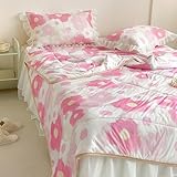 XCLOOZGL Printed Latex Bed Skirt Chiffon Lace Bedspread Set Wrap Around Elegant Sheet with Bed Skirts Breathable Ice Silk Bed Skirts Queen/King Size with Pillowcases,D,150 * 200cm+Pillowcase*2