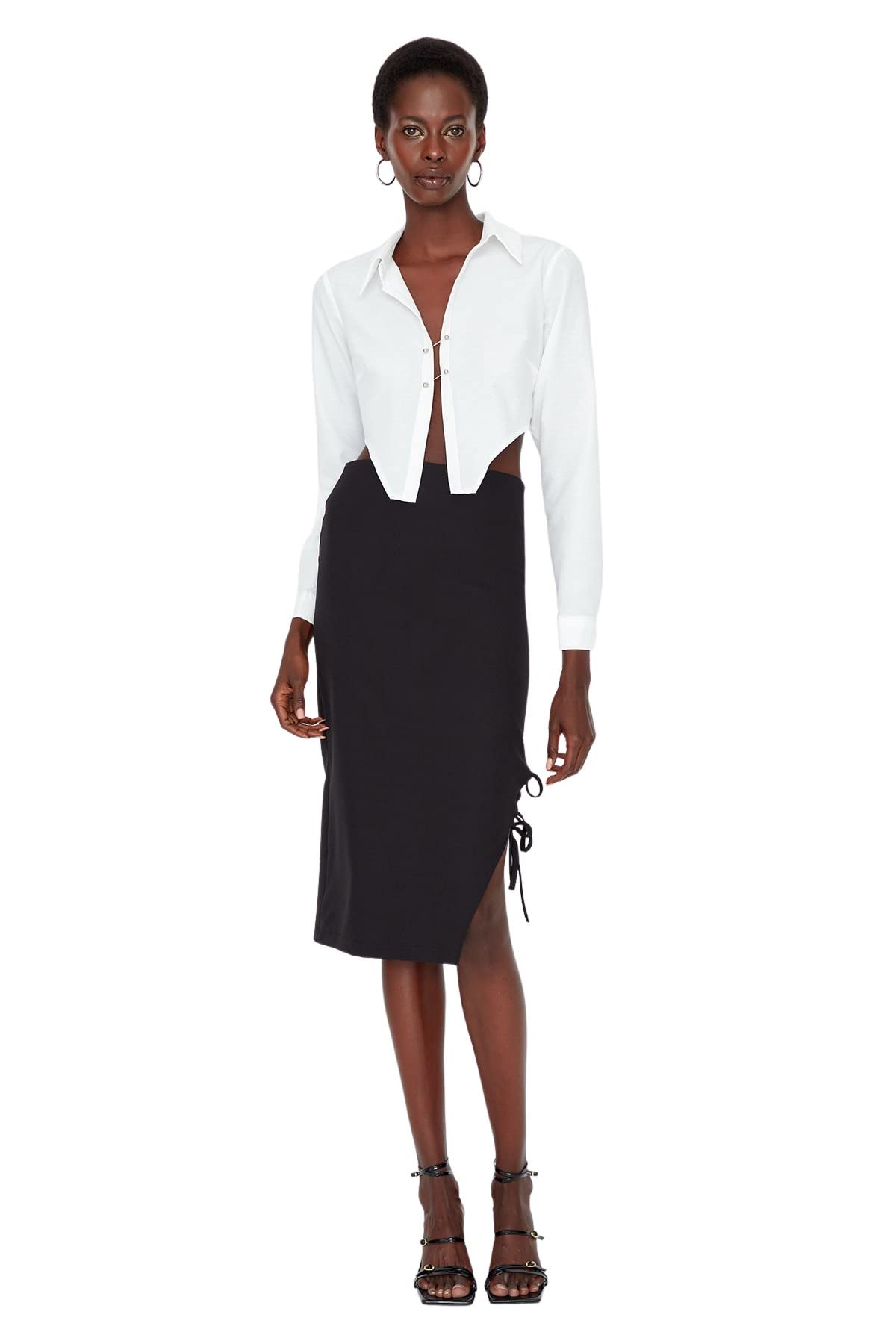 Trendyol Damen Schwarz Midi Bodycone Bodycon Webstoff Rock, 38