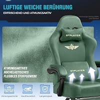 GTPLAYER Gaming Stuhl, Atmungsaktiver Bürostuhl, bürostuhl ergonomisch, Hochwertiger - Stoff, Ergonomischer PC Stuhl, 160° Verstellbare Rückenlehne und ausziehbare Fußstütze, Tragkraft 180 kg, Grün – Ansicht 4
