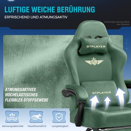 Sedia da gioco, traspirante, sedia da ufficio, ergonomica, in tessuto di alta qualità, ergonomica, schienale regolabile a 160°, poggiapiedi estraibile, verde - Sedia gaming - Immagine 3