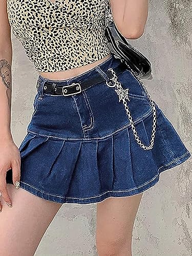 Women's Pleated Ruffle Jean Skirt Casual Girl Y2K A-Line Short Jean Mini Skirts4