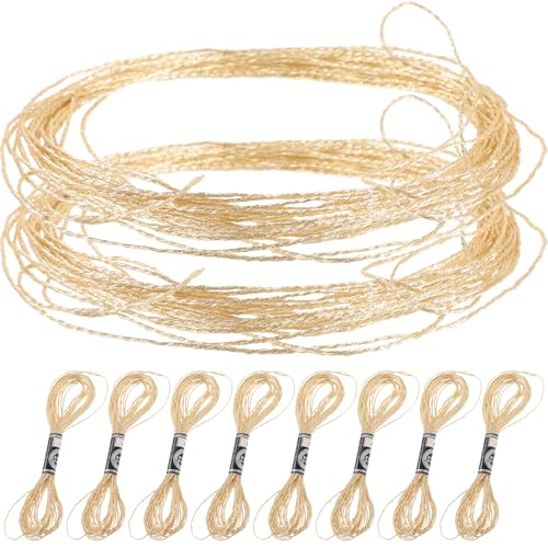 TIDTALEO 12 Hilos Metálicos Dorados Pack de 12 Piezas de 8 para Bordar 12 Hebras, Hilo de Bordar de Poliéster para Máquinas de Coser y Manualidades