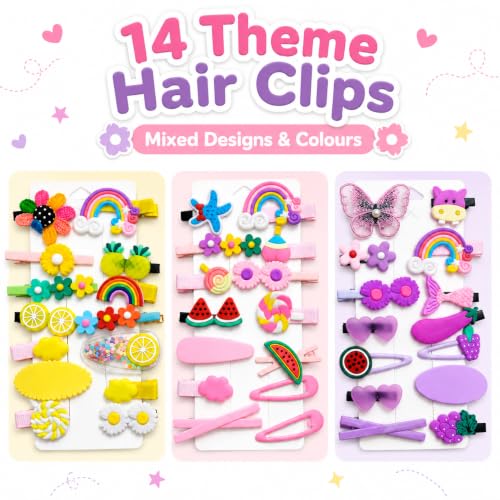 Image of 124 Pcs Hair Accessories for Kids Girls | Cute Baby Hair Clips, Theme Hair Clips & Mini Claw Clips Combo | Hair Accessories for Baby Girl | Kids Hair Clips Set | Mixed Designs