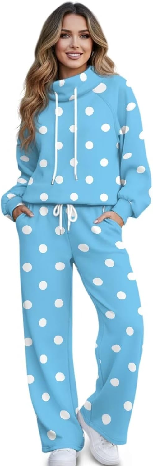 2 Piece Sweatsuits for Women Sweat Set Sweatshirt Wide Leg Joggers with Pockets Tracksuits Long Sleeve Lounge Hoodie