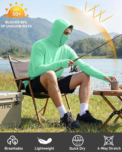 Image of FISHEAL Men's Performance Fishing Hoodie Shirt - UPF 50+ UV Sun Protection Long Sleeve Shirts with Mesh Face Mask