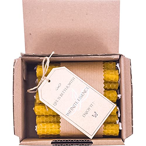 LAMARE Vela de Miel de Abeja Natural 100 % Cera de Abeja Pura (Pack de 24, 10 cm longitud - 1 cm diámetro) - SIN PARAFINA - 100% artesanal y natural