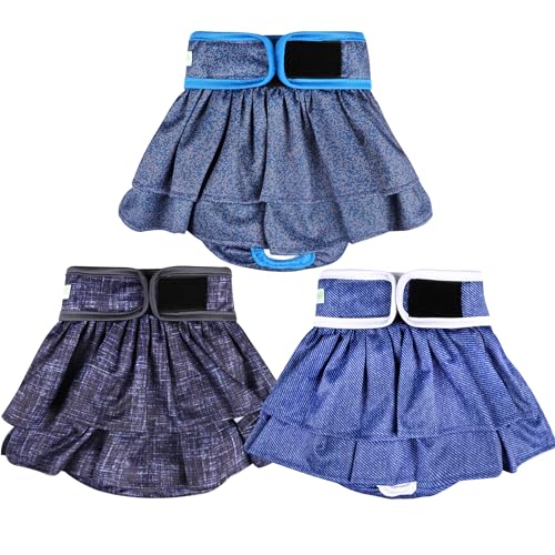 Image of wegreeco Dog Diapers Female (3 Pack), Highly Absorbent Dog Diapers for Female Dogs Washable in Heat, Incontinence, or Excitable Urination (Jeans, Large)