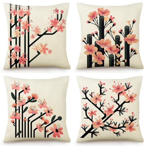Housse de coussin 50x50 rose en coton lin lavable et durable - 2