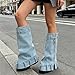 JilTrdWei Women’s Fold Over Knee High Boots Platform Wedge Slouch Boots, Round Toe Slip On Tall Boots, Regular & Wide Width, Fashion Comfort for Concert & Casual Wear-Blue-8.5