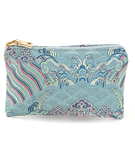 Value Arts Emperor's Robe Silk Damask Light Blue Zipper Coin Purse and Pouch