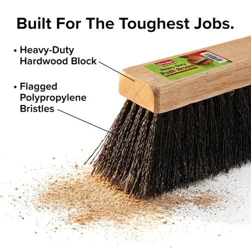 Image of Black Indoor Push Broom Head - Heavy Duty Hardwood Block - Polypropylene Bristles - Deck Scrub Brush - Two Threaded Handle Holes for Better Assist (24 inch)