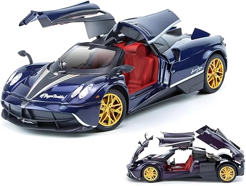Image of 1:32 Scale Pagani Die-Cast Model Car - Alloy Metal Body Toy Car with Openable Doors, Pullback Action, Light & Sound Effects (Pagani Blue)