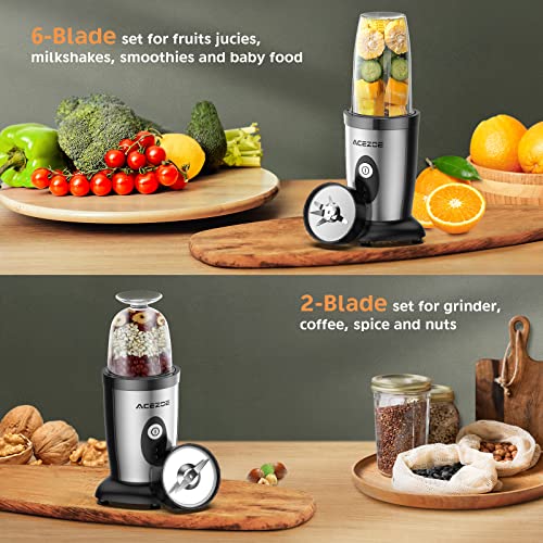 Acezoe Bullet Blender Shakes And Smoothies, 850W Portable Blender, One-Button Mixer, 3D 6-Leafs, 2X17Oz Personal Blender Bottle, Bpa Free Kitchen, Baby Food, Grinding, Juice #TOP2