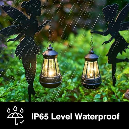 XYRIS Fairy Garden Accessories Lawn Ornaments 1 Pair - Solar Fairy Lights Outdoor Decorations, Metal Garden Stakes Decorative Figurines for Yard Decor, Patio (Type B Warm Lighting)