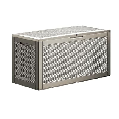 TARKARI 100 Gallon Lockable Resin Deck Box, Waterproof & UV-Resistant Outdoor Storage Box for Outdoor Cushion Storage, Garden Tools & Pool Accessories Storage, Gray