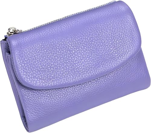 Unisex Pebble Leather Wallet, Small Wallets for Women, Women's Genuine Leather Coin Purse with Credit Card Holder, Small Compact Bifold Pocket Purse Multicolor, for Men & Women (Lavender Purple)