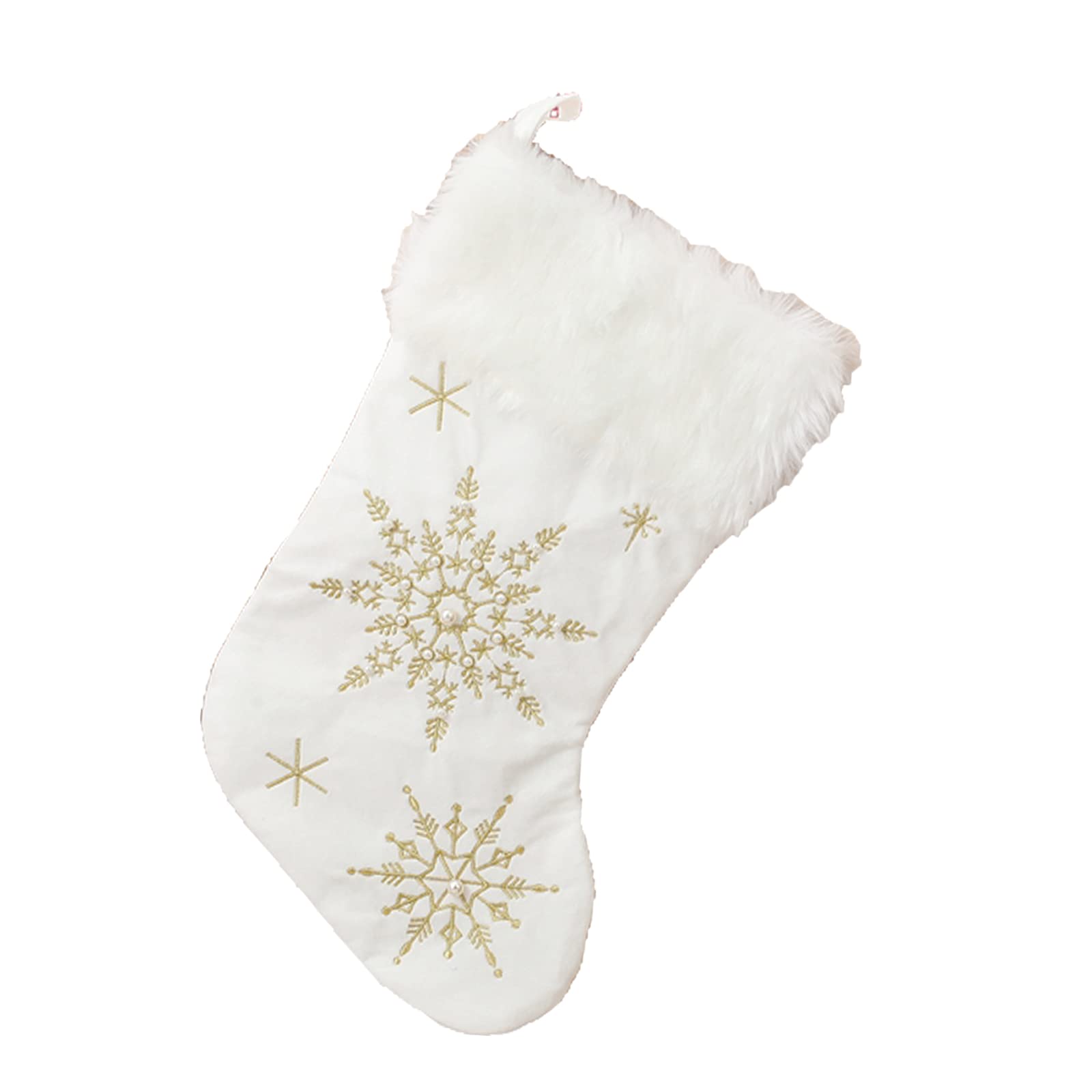 Wanery White Christmas Stockings, 19" Extra Large Gift Bags Snowflake Faux Furry Socks Xmas Ornament for Fireplace Family Decorations Indoors Holiday Party Decor (Golden Snowflakes)