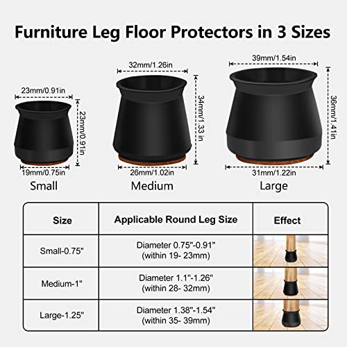 16 Pcs Silicone Chair Leg Floor Protectors,Chair Leg Cover With Wrapped Felt,Furniture Pads For Hardwood Floors,Silky Smooth Without Noise Worries-Medium (Fit:0.9''-1.25'') #TOP2