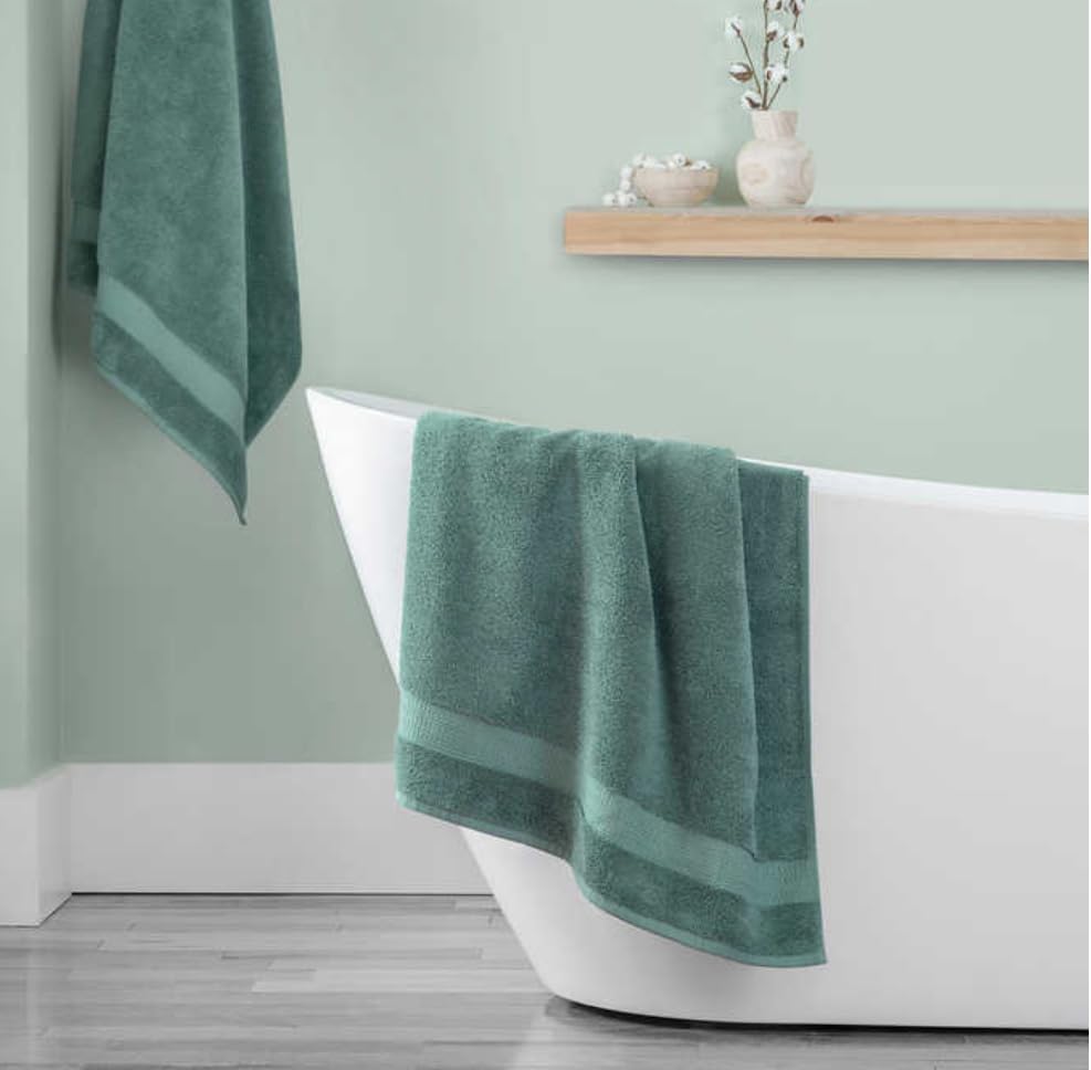 Bath Towel Set of 4-100% Cotton and Quick Dry Soft and Thick Durable (4, Green)