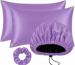 Kit 2 Fronhas Touca de Cetim Antifrizz Regulável Xuxinha Scrunchie De Cabelo para Dormir (LILA)