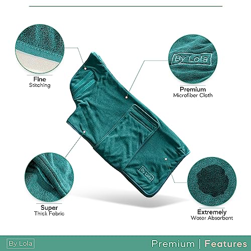 By Lola® - Dog Drying Coat and Robe, Fast-Drying Super Absorbent Pet Towelling Gown - Green (Large) - Image 2
