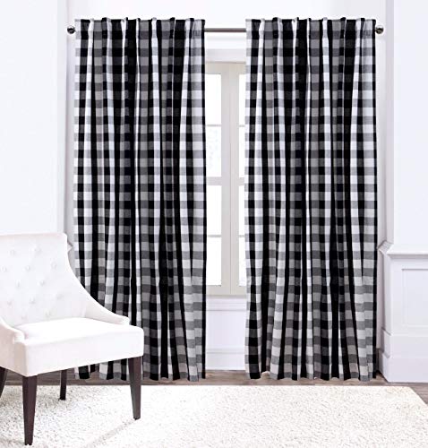 Farmhouse Curtain In Gingham Plaid Check Fabric 50X63 Black White, Cotton Curtains, 2 Panels Curtain,Tab Top Curtains, Room Darkening Drapes, Curtains For Bedroom, Curtains For Living Room, Set Of 2 #TOP2