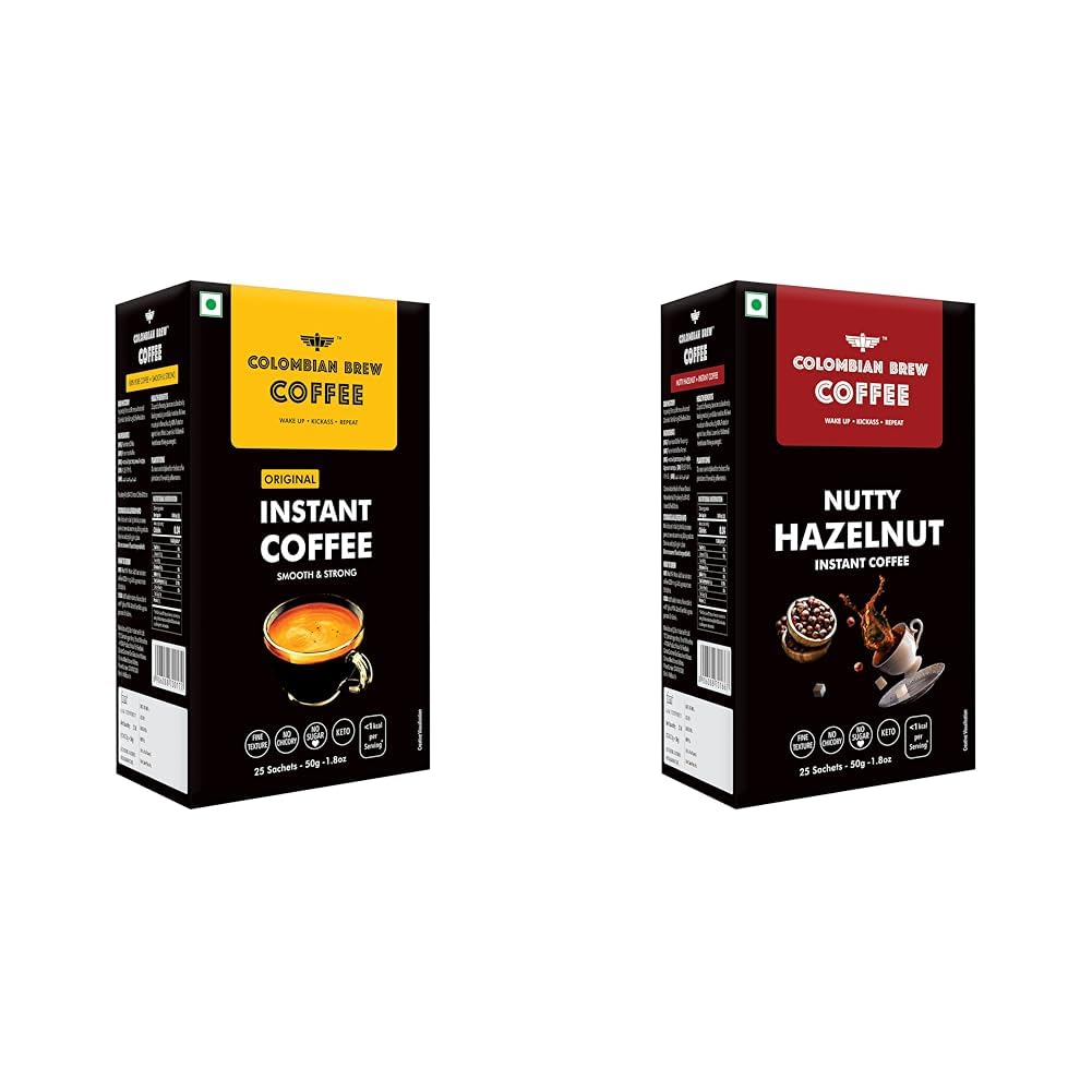 Colombian Brew Original instant Coffee 50g & Hazelnut Instant Coffee 50g