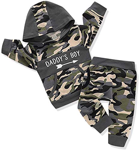 Toddler Infant Baby Boys Camouflage Clothes Daddy's Boy Long Sleeve Hoodie Camo Sweater Top Pants Fall Winter Outfit Set (6-12 Months,Daddy's Boy)